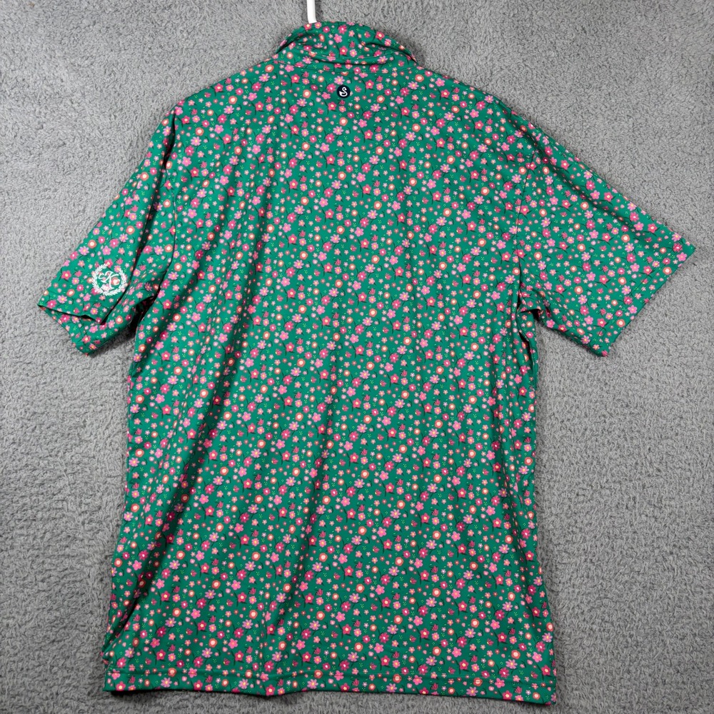 Swannies Polo Shirt Mens XL Green Floral Short Sleeve Performance Golf Top - Picture 5 of 8